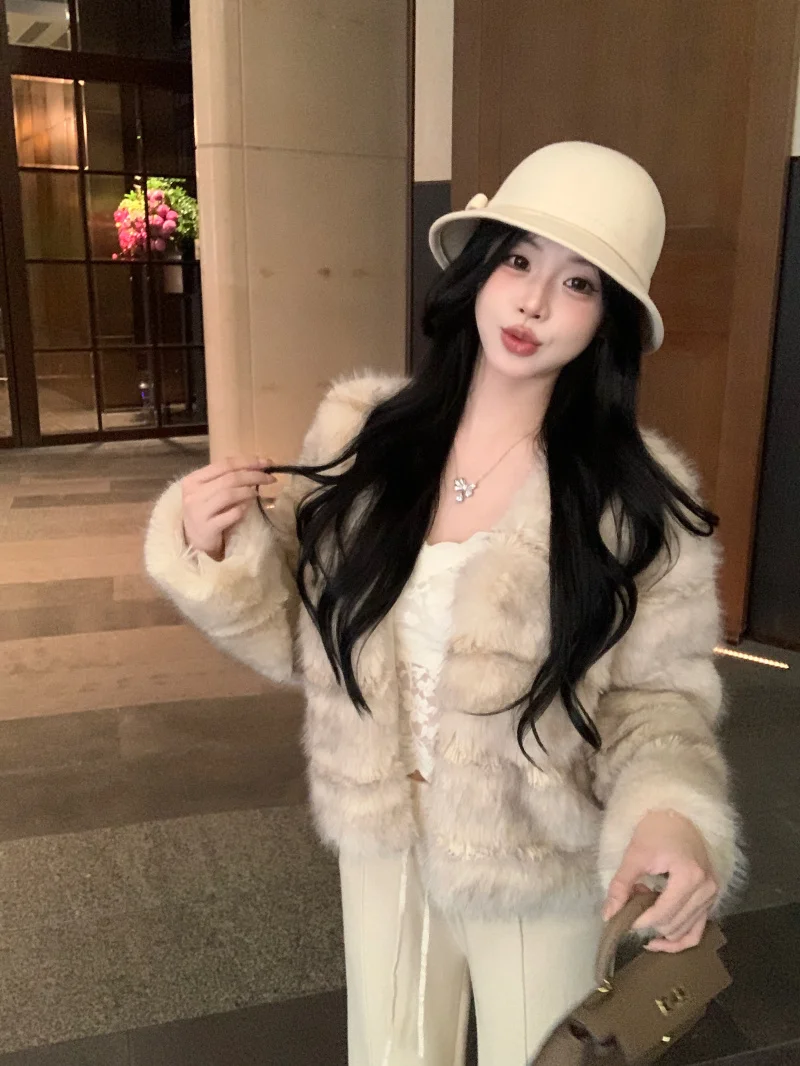 

Fashionable Kumikumi Ensemble with Fleece Casual Long Sleeve Low Collar Jacket And Pants Two Piece Set for Women Commute Style
