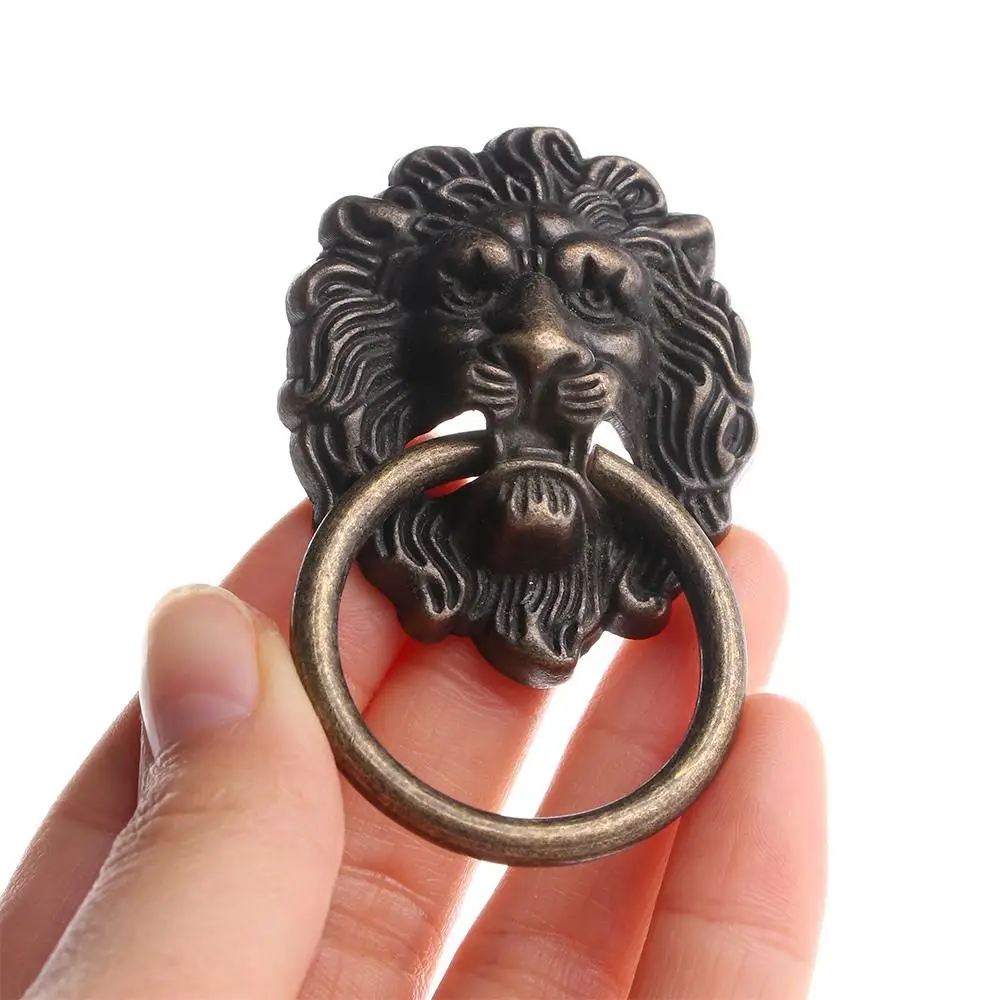 

Durable Furniture Door Cabinet Drawer Pull Handle Lion Head Knob Ring Antique