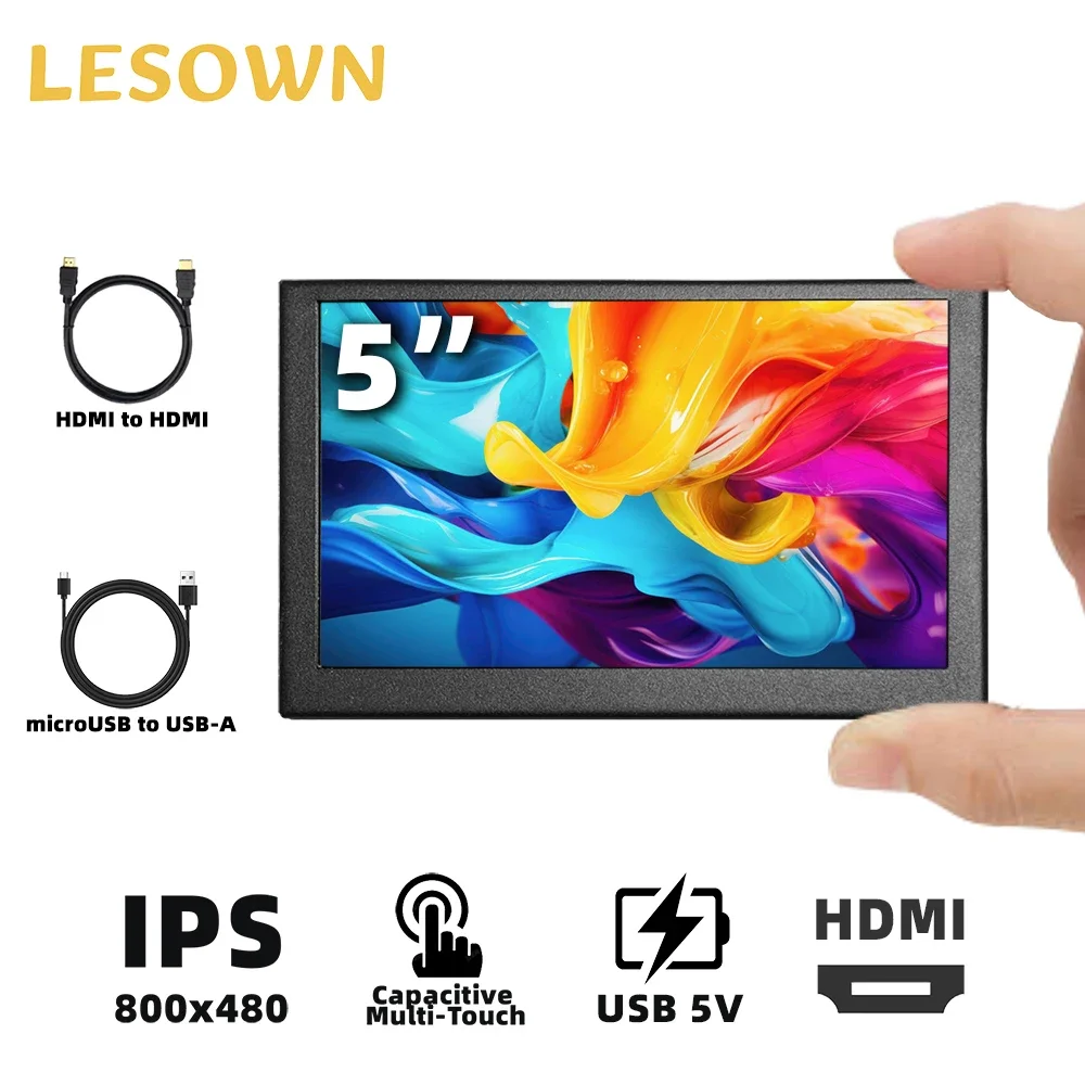 LESOWN Auxiliary Monitor 5 inch HDMI IPS Capacitive Touch 800x480  LCD mini Screen Display for Raspberry Pi TV Box Computer PC