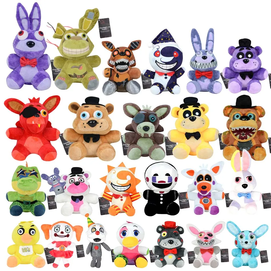 Nuevos juguetes de peluche bonitos de cinco noches en Freddy Fnaf, muñeca de juego Bonnie Bear Foxy, muñecos de peluche de dibujos animados, juguetes Freddy para niños, regalos