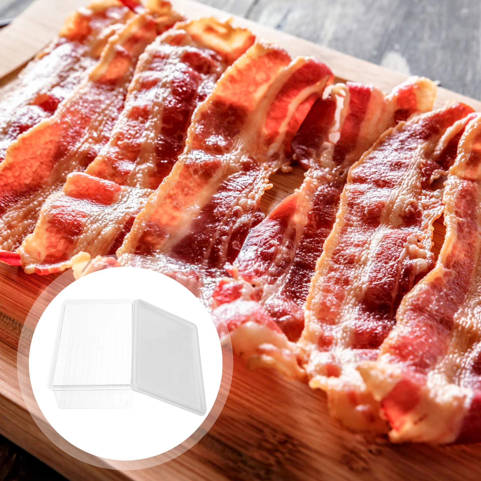 

1pc Clear Meat Storage Container Bacon Keeper Refrigerator Stackable Food Containers Reusable Transparent Box For Bacon Seafood