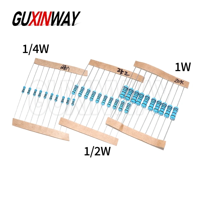 300PCS 10R-1M Ohm 1/4W 1/2W 1W Resistance Set 1% Metal Film Resistor Assortment Kit 30values*10pcs=300PCS