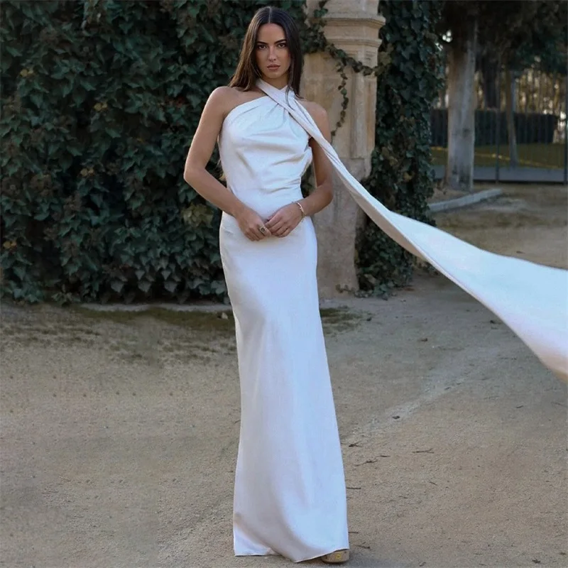 

Ribbon One-Shoulder Women Evening Dress Backless Sleeveless Bandage Gown Elegant Multiple Colors Party Skirt New Design In Stock