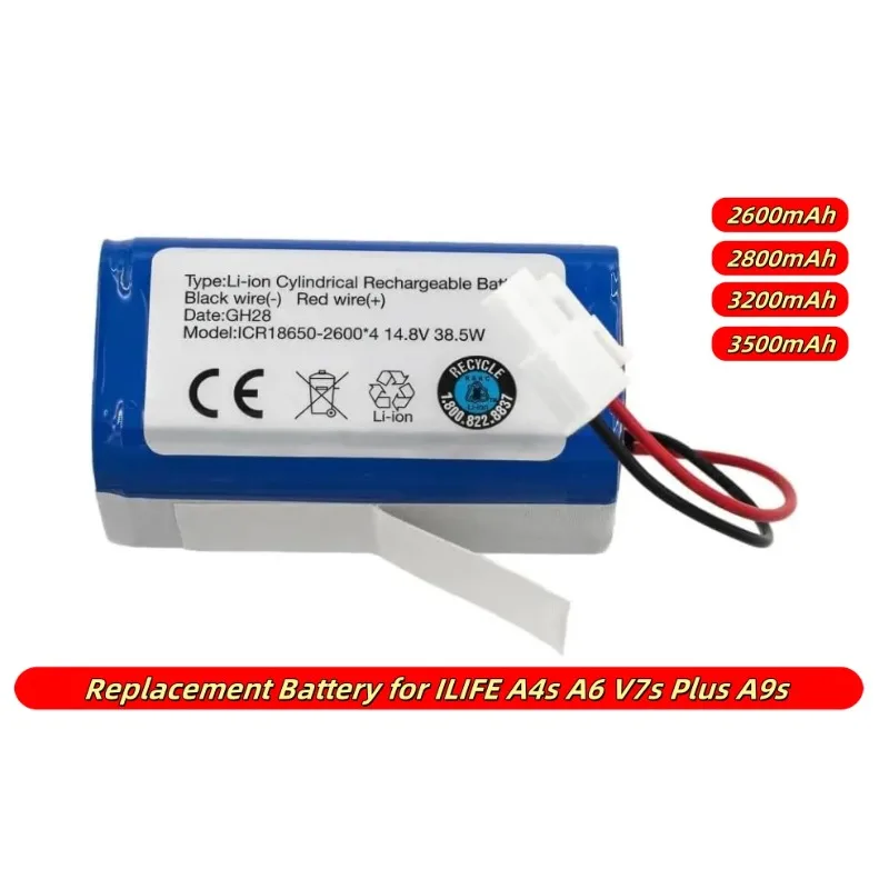 

Replacement Battery for ILIFE A4s A6 V7s Plus A9s W400 Robot Vacuum Cleaner INR18650 M26-4S1P Batteries 2600mah14.4v/14.8v, Blue