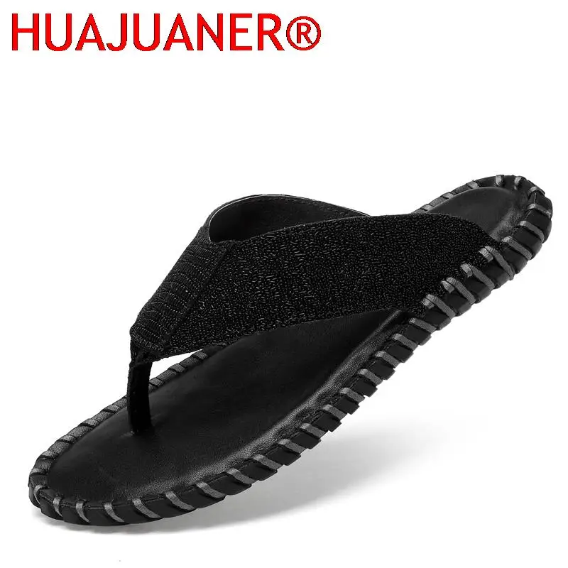 

Handmade Genuine Leather Luxury Slippers Men Summer Fashion Mens Flip Flops Beach Outdoor Slippers Comfortable Men's Flip-Flops