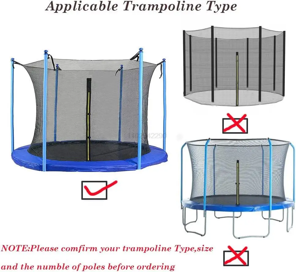 6/8/10FT Trampoline Replacement Safety Net Weather-Resistant Protection Net with Double-Headed Zipper for Kid Outdoor Sports