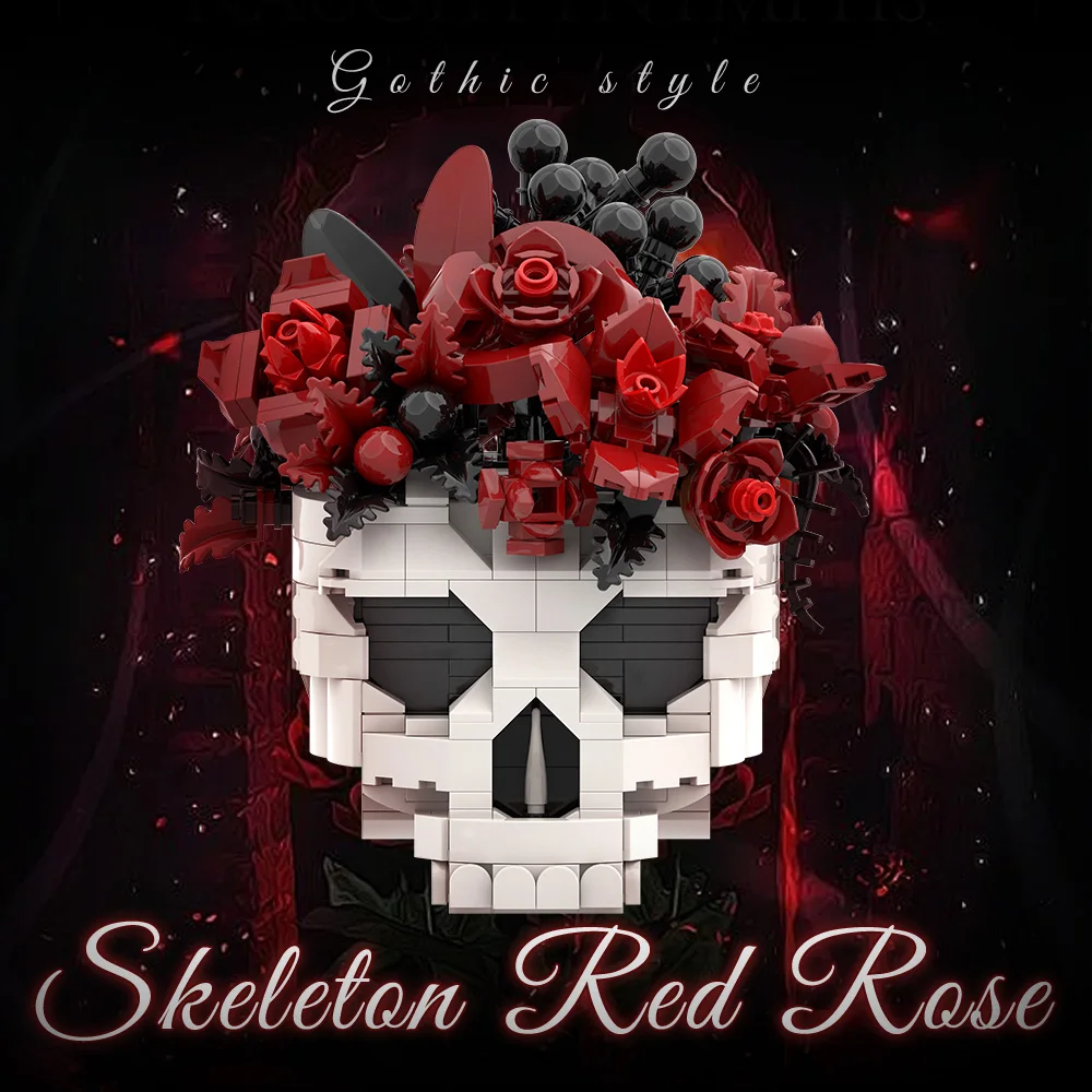 MOC Schedel Rozen Boeket Bouwstenen Model Gobricks Gothic Skelet Bloemen Plant Pot Bakstenen Montage Speelgoed Kinderen Verjaardagscadeau