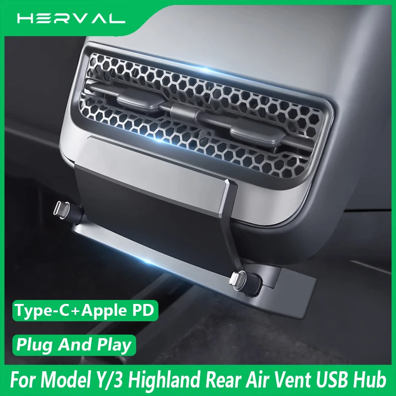 

Herval For Tesla Model Y/3 2021 2022 2023 Highland USB hub Air Vent Intelligent Docking Station USB PD Type C 27W Fast charging