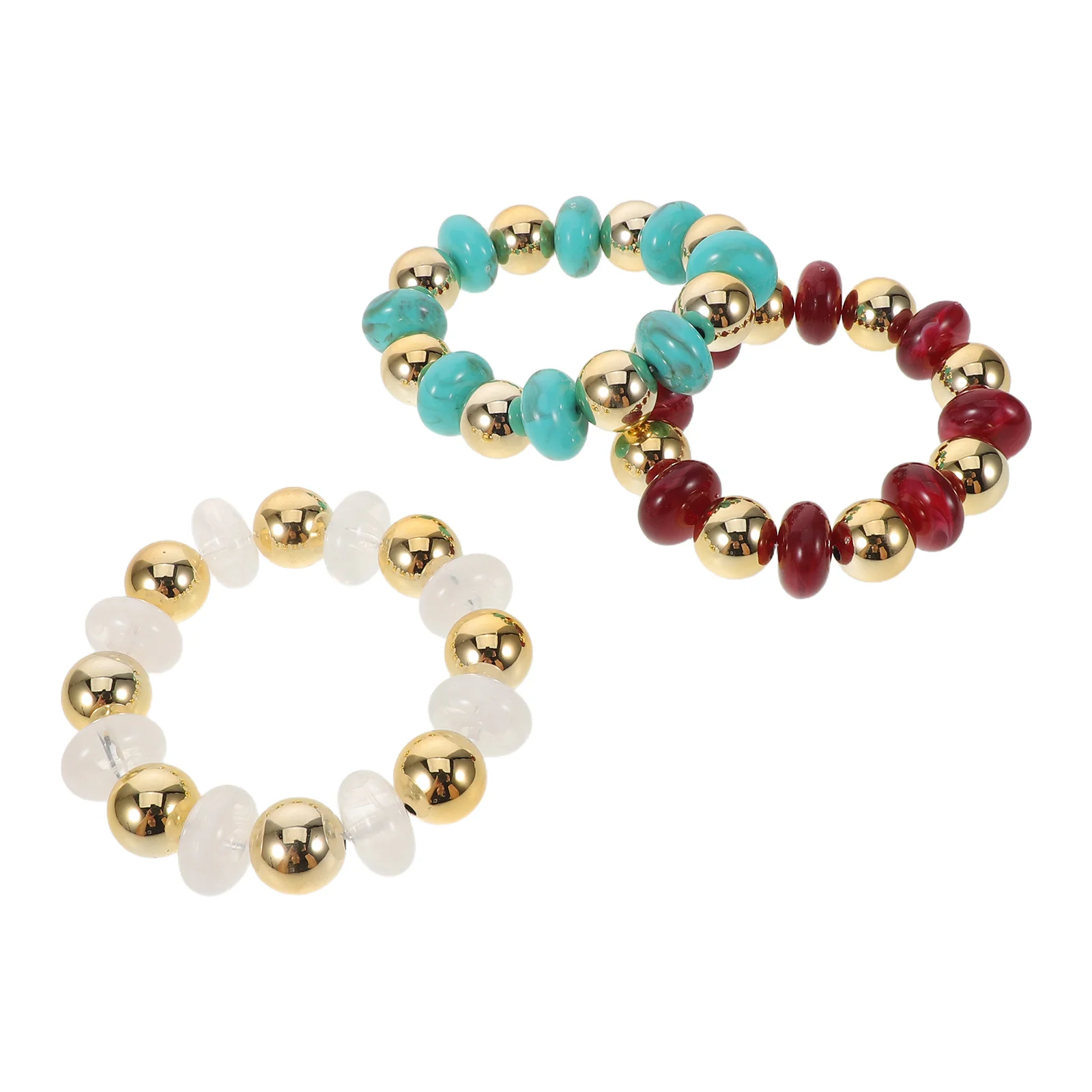 

3pcs Stackable Bracelets For Women Double Color Geometric Acrylic Bead Set Adjustable Lightweight Stretch Design Fashion Layered