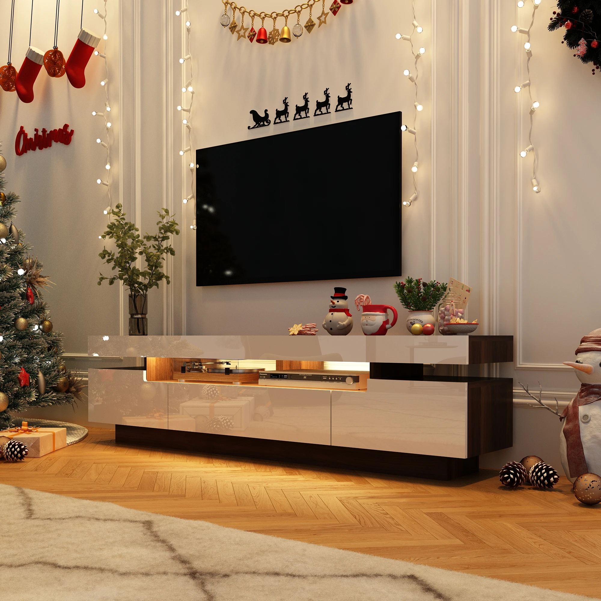 Fotografia 5: Suporte de TV LED de 71 polegadas para TV de 75/80 polegadas, armário de TV moderno para jogos para sala de estar, centro de entretenimento de alto brilho com armazenamento