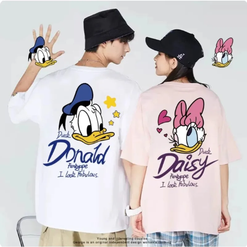 

American style soft cute Donald Duck Daisy couple loose casual Instagram lazy trend brand men's and women's T-shirt