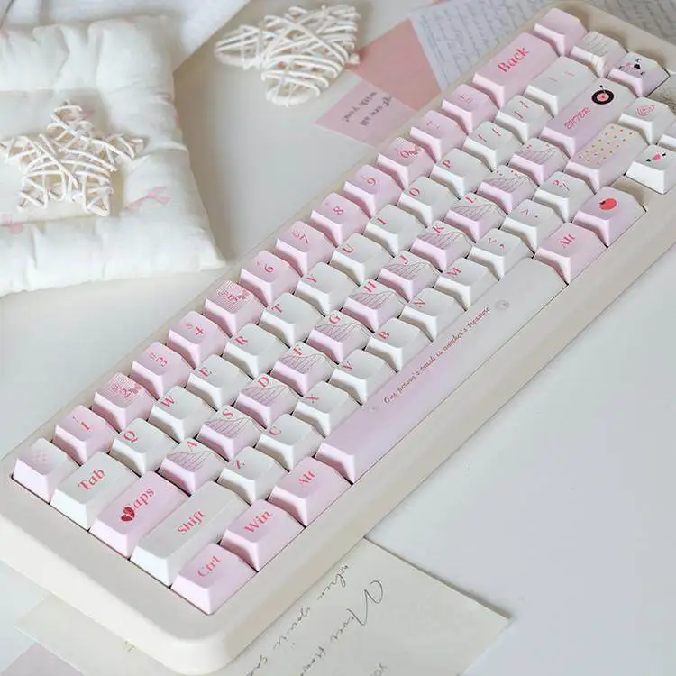 BeeFun Love Notes keycaps 1.7mm Thick PBT Dye Sub Cherry Profile Keycaps Cute Pink Custom Keycap Sets For MX Mechanical Keyboard