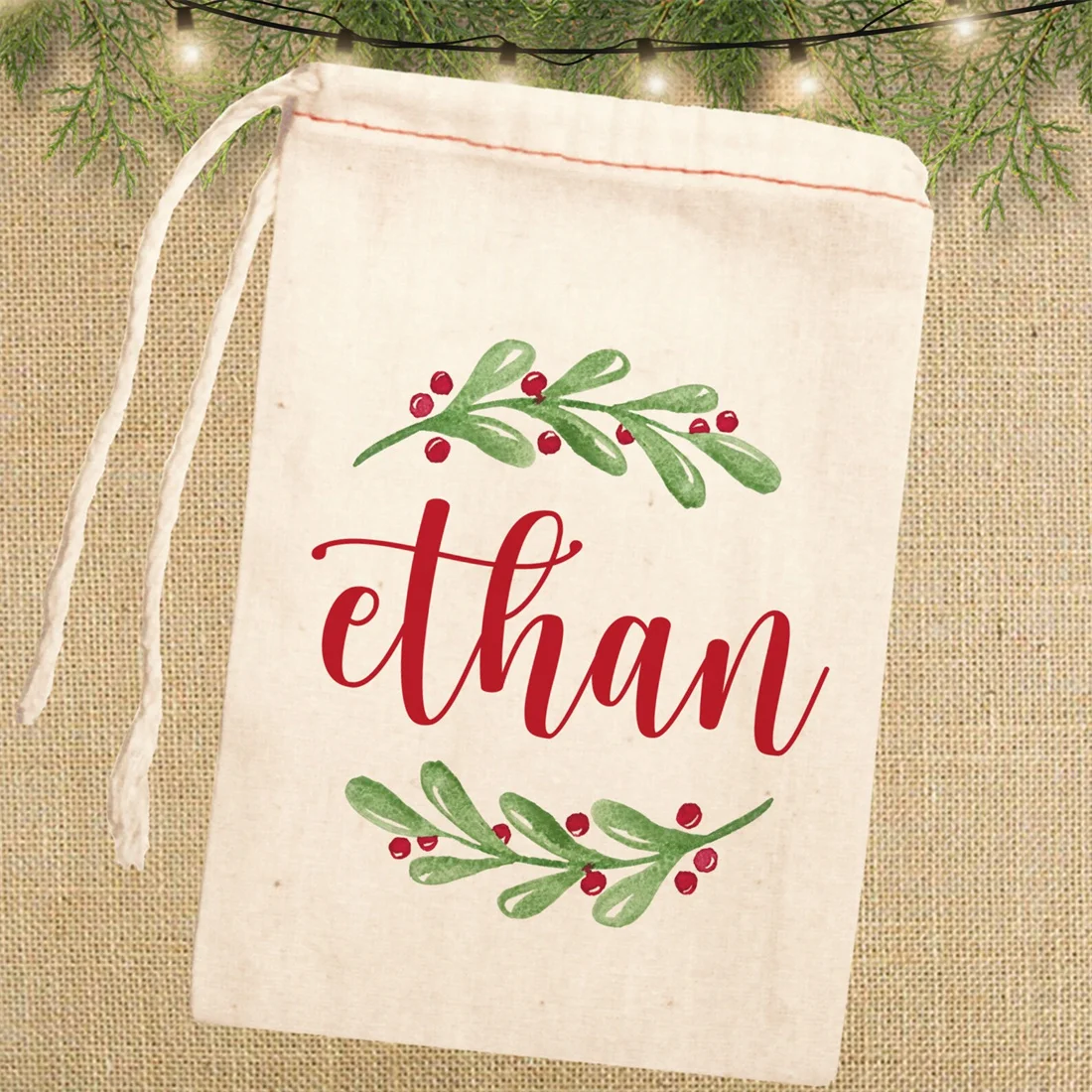 20pcs Personalized Gift Bags for Christmas - Canvas Bulk Holiday Party Favor Bags for Kids + Adults - Drawstring Christmas Bags