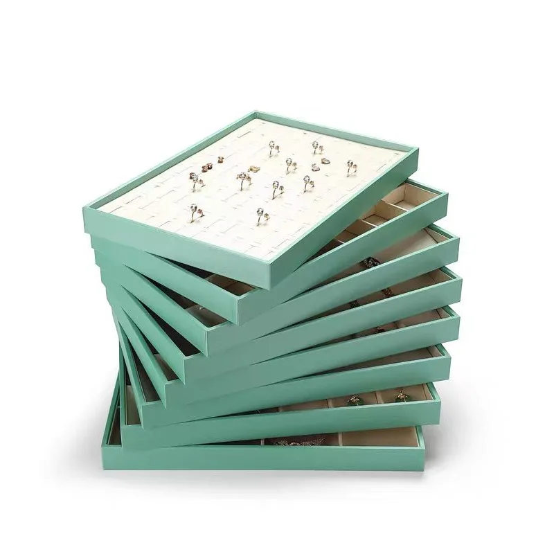 Classic Storage Green/Gold PU Leather Necklace Ring Earring Holder Jewelry Tray Series Jewelry Disply Jewellery Organizer Box