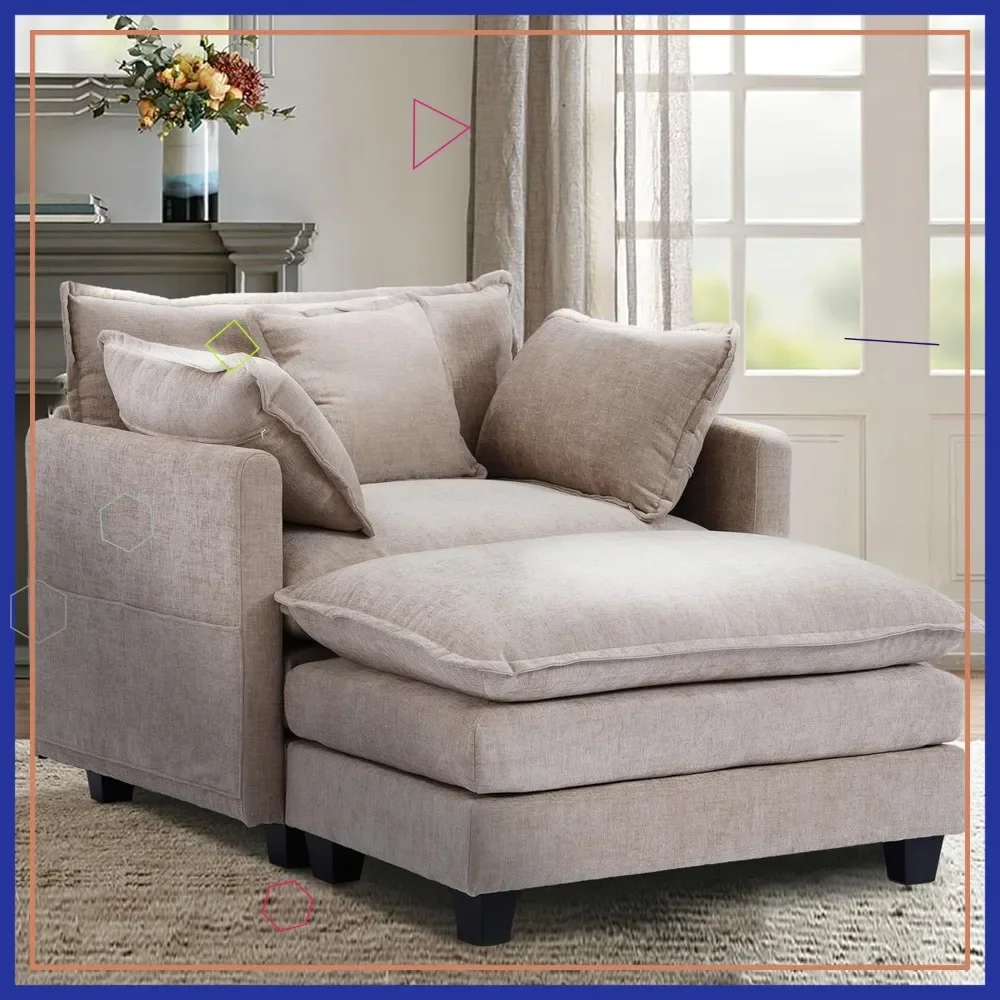 

40" Chenille Lounge Chair with Ottoman, Modern Sofa Bed for Small Spaces, Cozy Reading Accent Chair