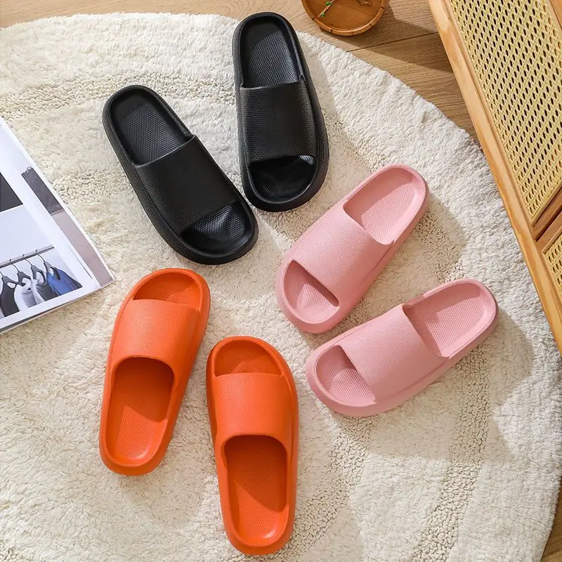 

Quality slippers thick bottom durable one-word home bathroom new summer wear cool slippers couple slippers
