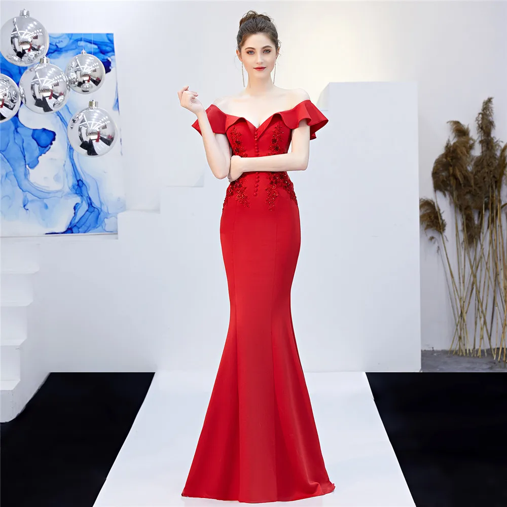 Customized Women's Elegant V Neck Floral Roffle One Shoulder Evening Formal Maxi Gown  Mermaid Bodycon Party Prom Wedding Dress