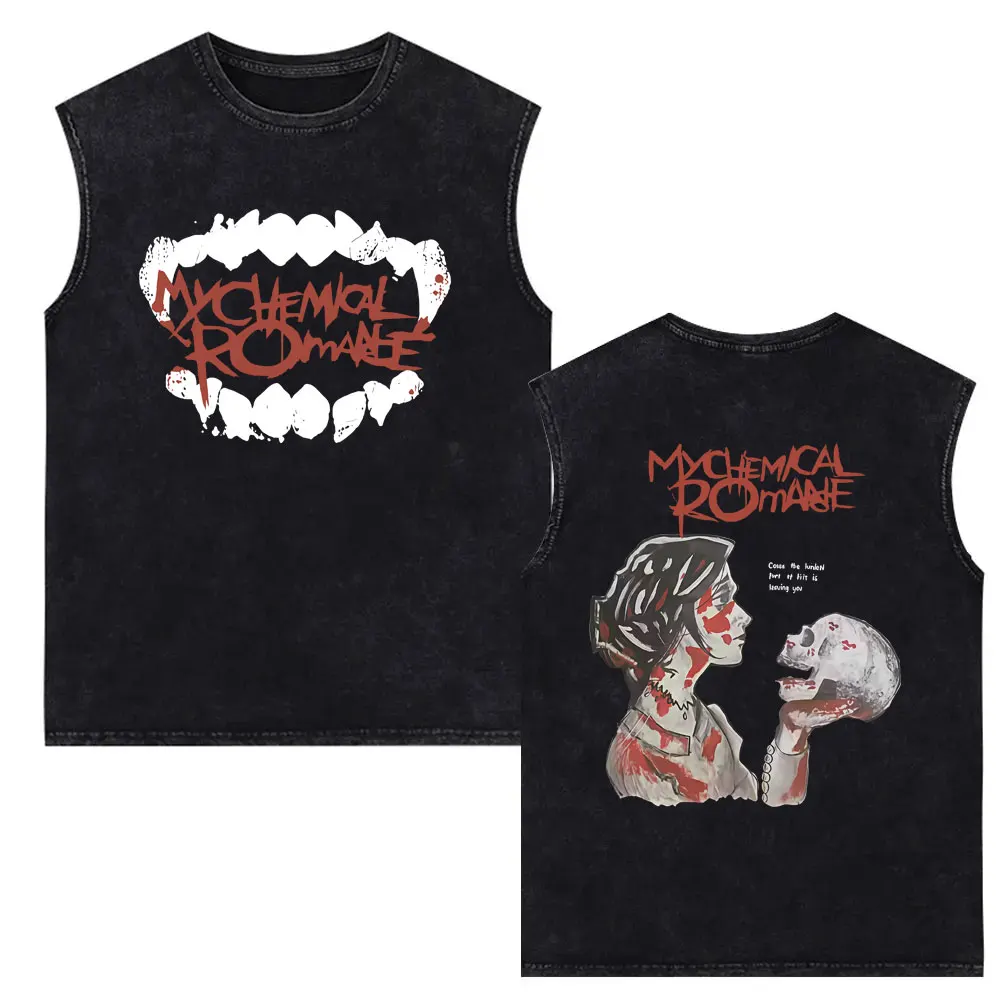 

My Chemical Romance Vintage Washed Tank Tops Men Women Retro Punk Emo Rock Band Sleeveless Vest T Shirts Men's Oversized T-shirt