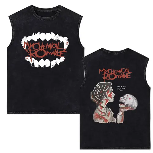 Imagen 1 del producto Camisetas sin mangas lavadas Vintage My Chemical Romance para hombre y mujer, chaleco sin mangas Retro Punk Emo Rock Band, camisetas de gran tamaño para hombre