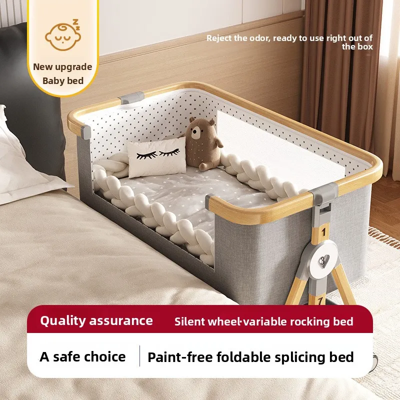 Foldable mobile height adjustment cradle neonatal portable crib Splicing bed Multifunctional crib