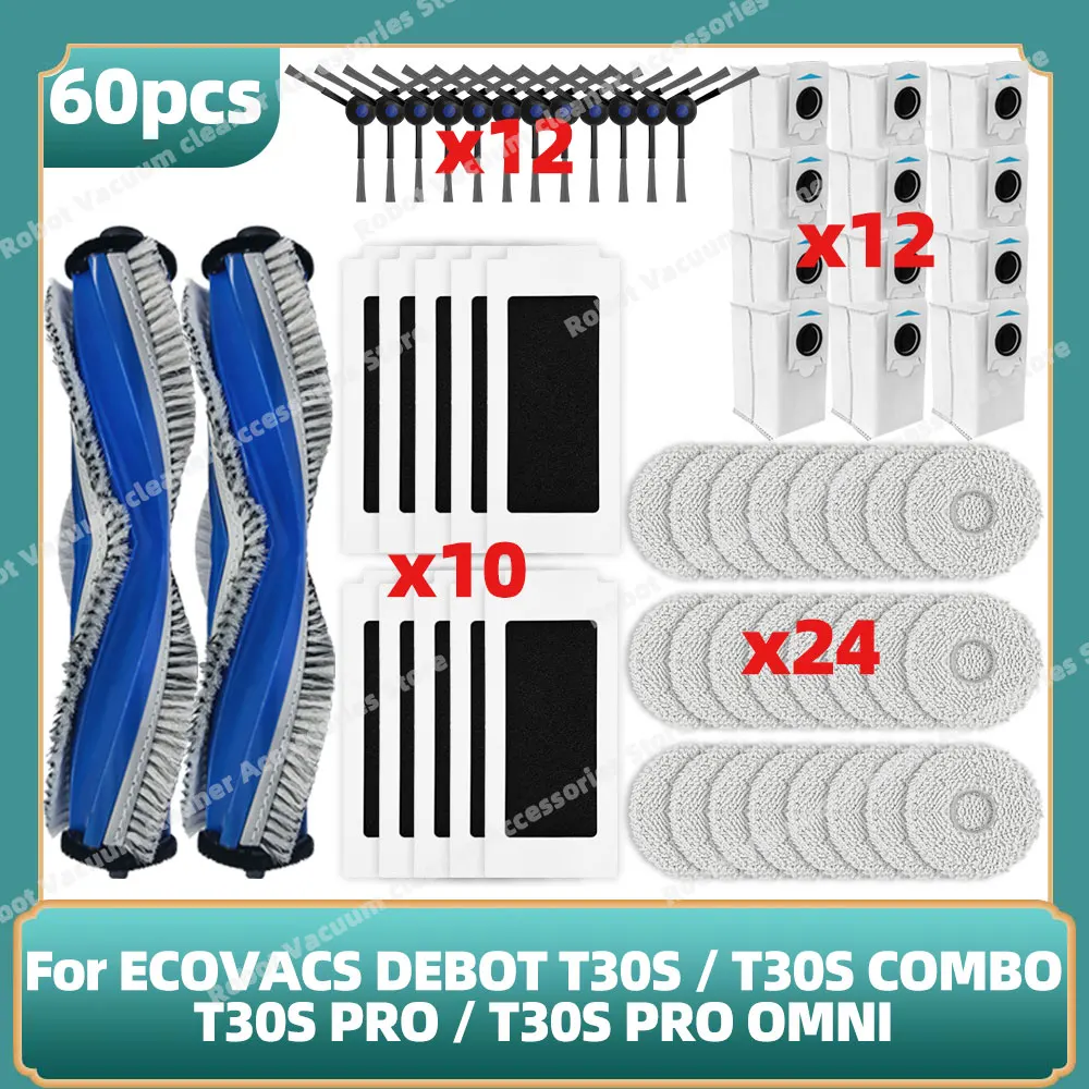 

Compatible For ECOVACS DEBOT T30S / T30S COMBO / T30S PRO / T30S PRO OMNI / T30S AI Parts Main Side Brush Filter Mop Dust Bag