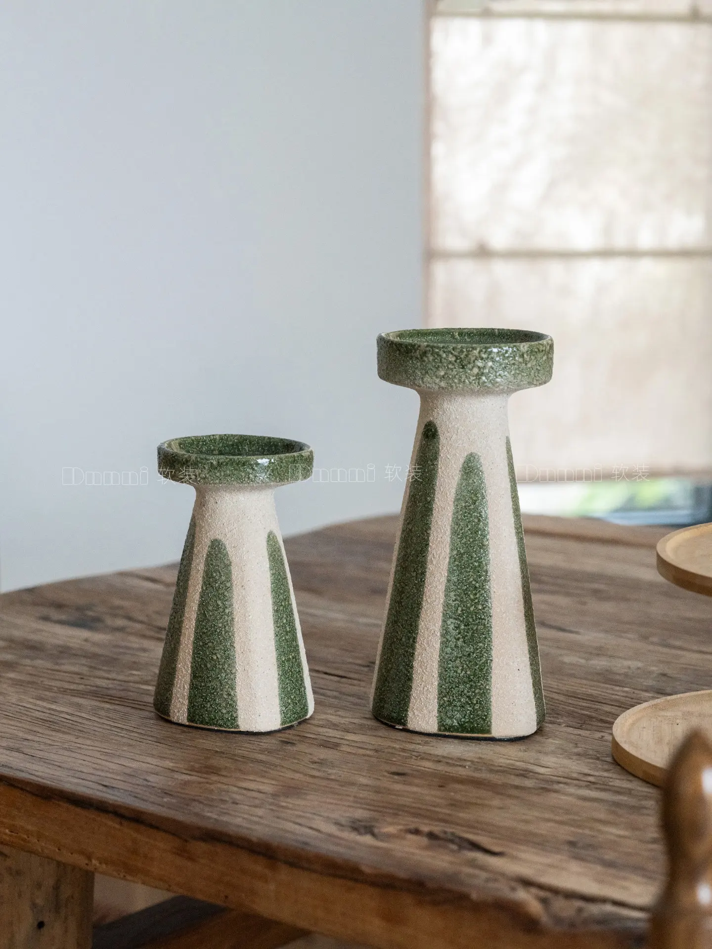 ᗢ* French Green Striped Candlestick Hotel Clubhouse Model Room High-end Art Home Living Room Christmas Ornament