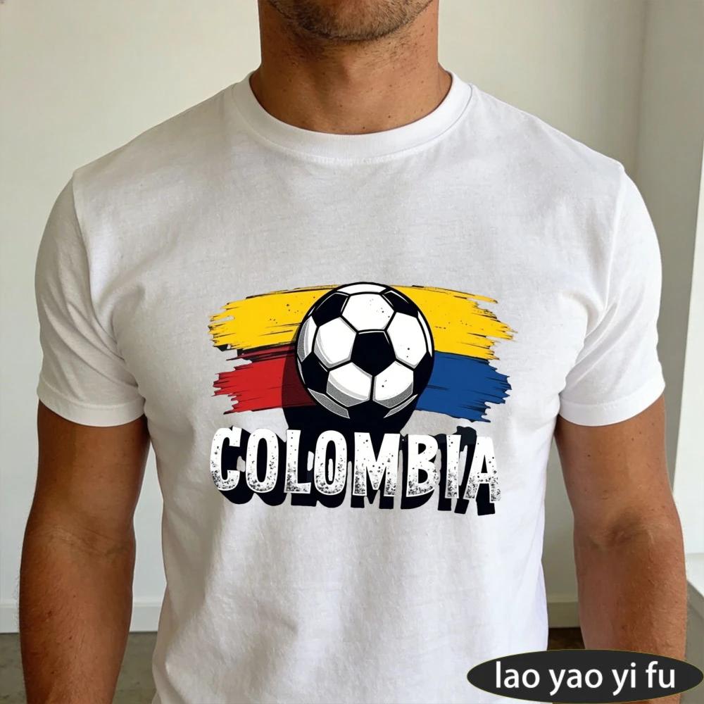 Colombia Soccer Ball Flag T-Shirt Creative Design Men Summer Cotton Tshirt Soccer Party Supplies Casual Daily Life Unisex Wear