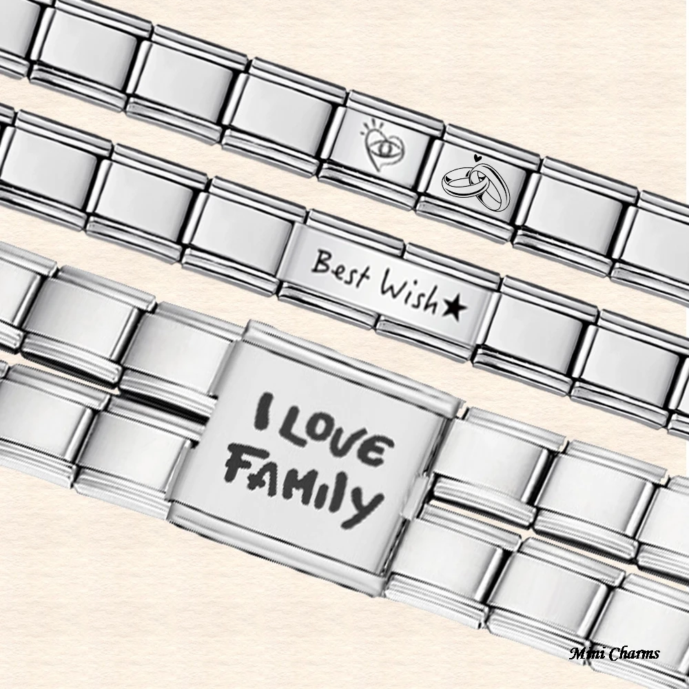 

Mega супер стандартная индивидуальная лазерная гравировка, итальянский шарм, подходит для браслета из нержавеющей стали 9/18 мм, изготовление ювелирных изделий своими руками, бусины