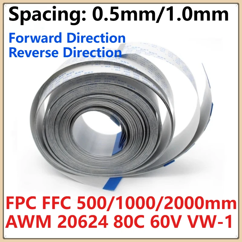 

1PCS FPC FFC 500/1000/2000mm AWM 20624 80C 60V VW-1 Flexible Flat Cable A/B Type Ribbon Wire 4P/6...50/60Pin Spacing 0.5/1.0MM