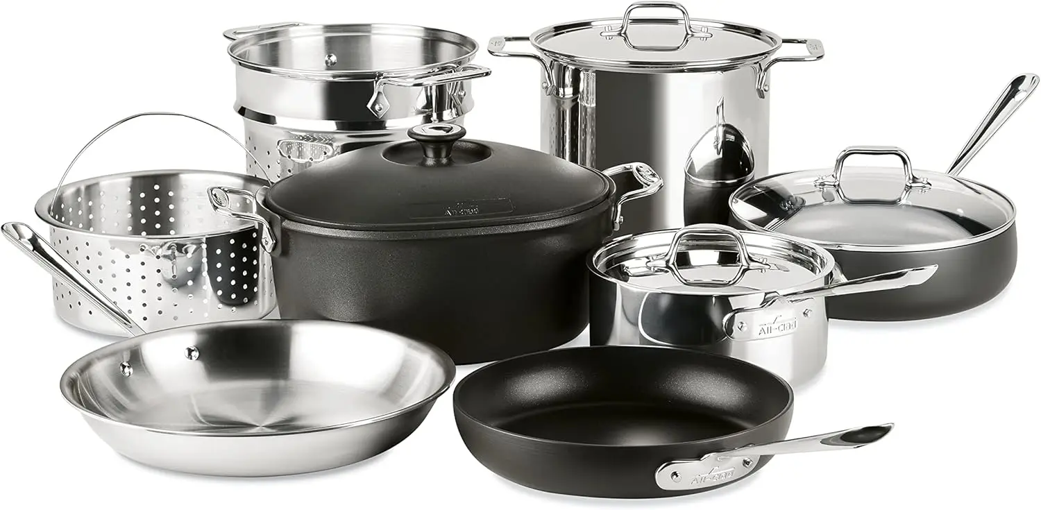 Multi Material Cookware Set, 12-Piece, Silver And Black