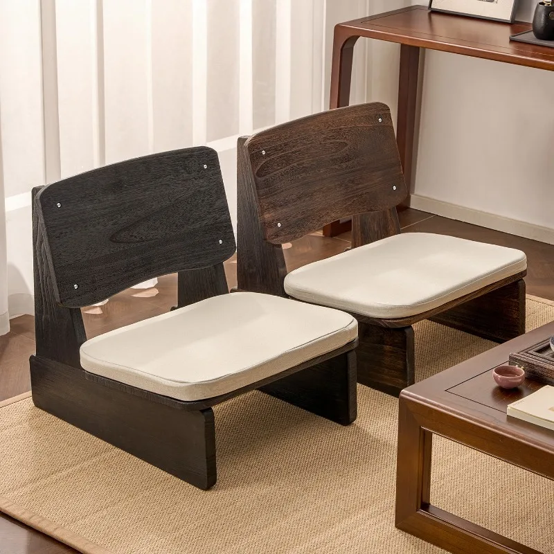 

Solid Wood Living Room Chairs Low Backrest Floor Sofa for Tatami Compact Balcony Seating Hotel Style Accent Chair with Cushion