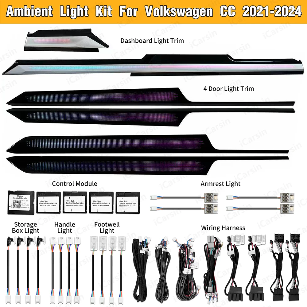 

Upgrade Full Set Symphony Car Interior Ambient LED Lighting for Volkswagen Arteon 2021-2024 Strip Accessories Decoration