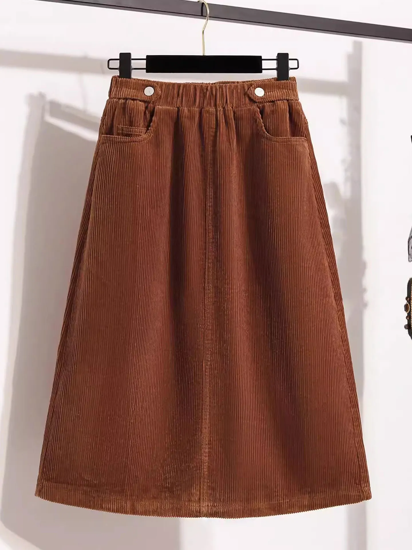 

Юбка миди с высокой талией для женщин больших размеров, скрывающая бедра, А-силуэт, повседневная, осенне-зимняя, модная, для полных женщин