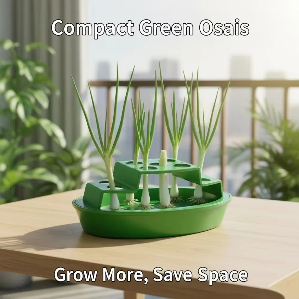 Maceta Hidropónica de 9 Compartimentos, con Riego Automático, Bandeja para Semillas de Cebolletas, Depósito de Agua Integrado, Plástico