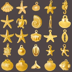 10pcs New Arrival Marine Ocean Animals Pendants Shell Starfish Seahorse Conch Sea Turtle Stainless Steel Charms Jewelry Findings