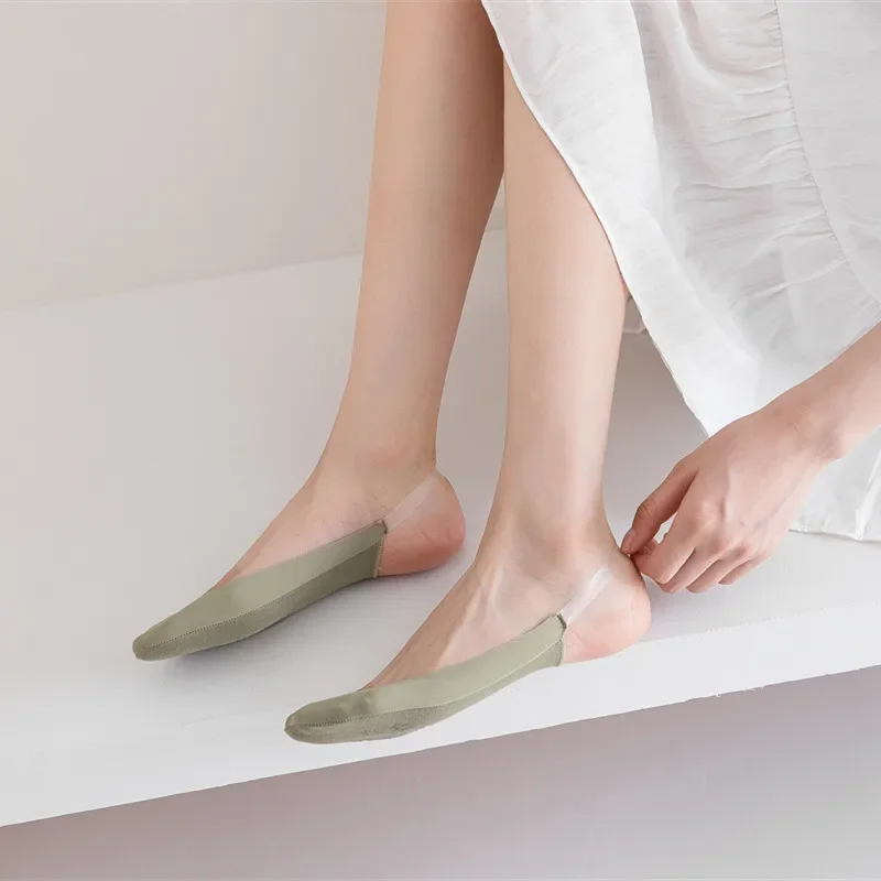 Silicone Non-slip Low Cut Sock Slippers Women High Heels Shoes Ice Silk Boat Socks Women Seamless Summer Invisible No Show Socks