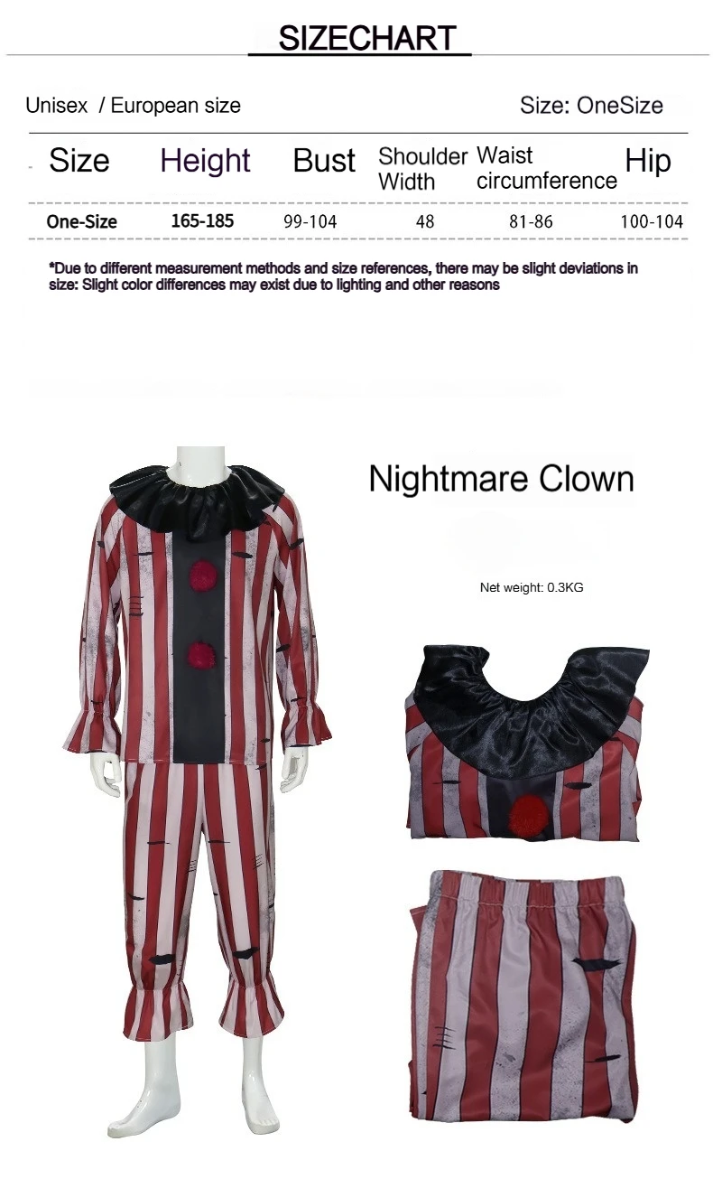 Costume da clown incubo Costume di Halloween per unisex taglia unica per uomo per donna Costumi di Halloween spaventosi