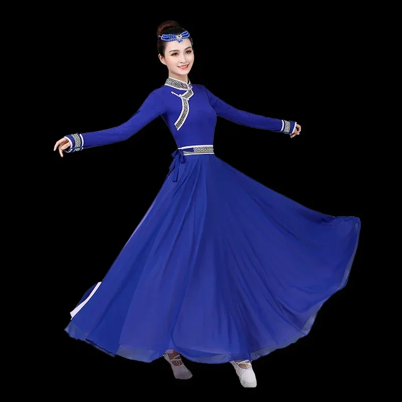 몽골 의상 댄스 공연 여성 예술 테스트 민족 티베트 댄스 무대 착용 빅 스윙 스커트 몽골 젓가락 댄스