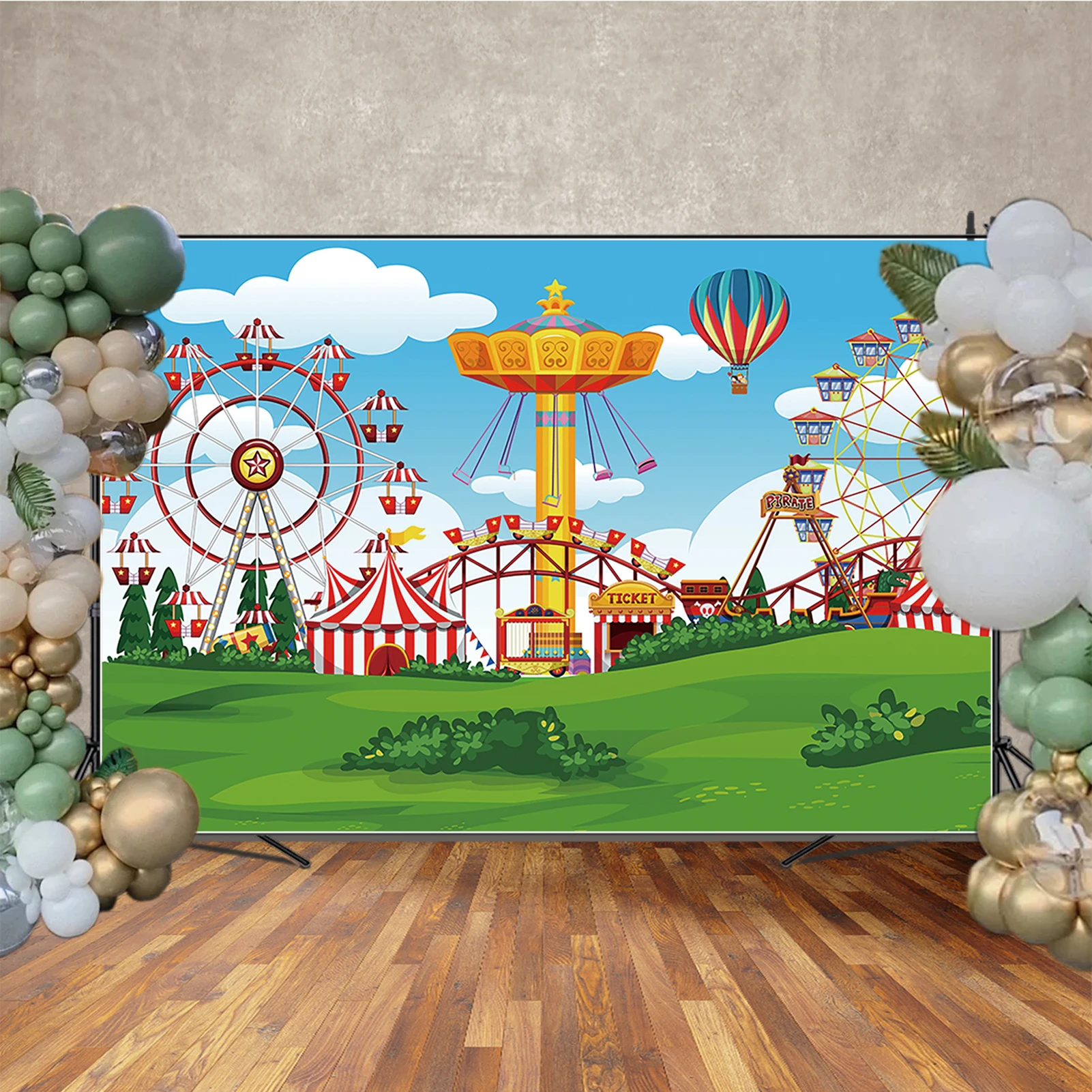 Clown Circus Party Decorations Photography Background Stage Ferris Wheel Background  Birthday Curtain Carnival Celebration