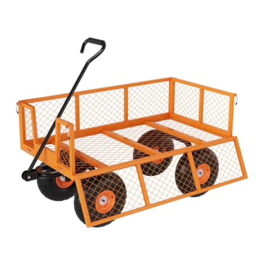 

Outdoor steel garden cart for yard lawn garden use; heavy-duty mesh metal; black; 500 LBS capacity removable sides flexible han