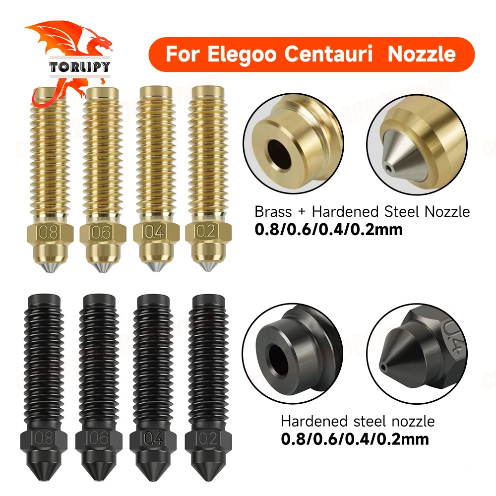 

1-10PCS Brass Bimetallic Hardened Steel Nozzle For Elegoo Centauri 0.2/0.4/0.6/0.8mm Hotend Nozzles 3D Printer Upgrade Accessory