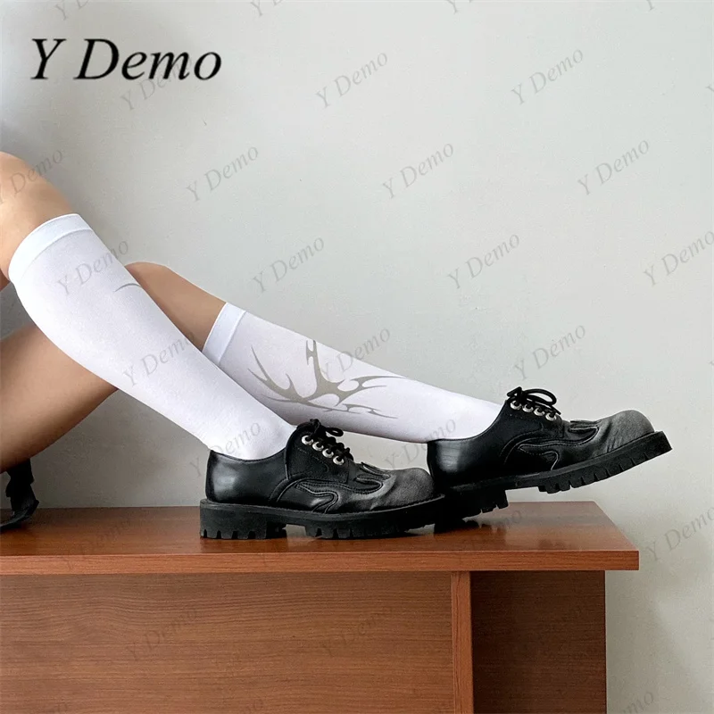 Y Demo Techwear Thorns Printing Summer Thin Middle Tube Socks Women Slim Y2k White Stockings