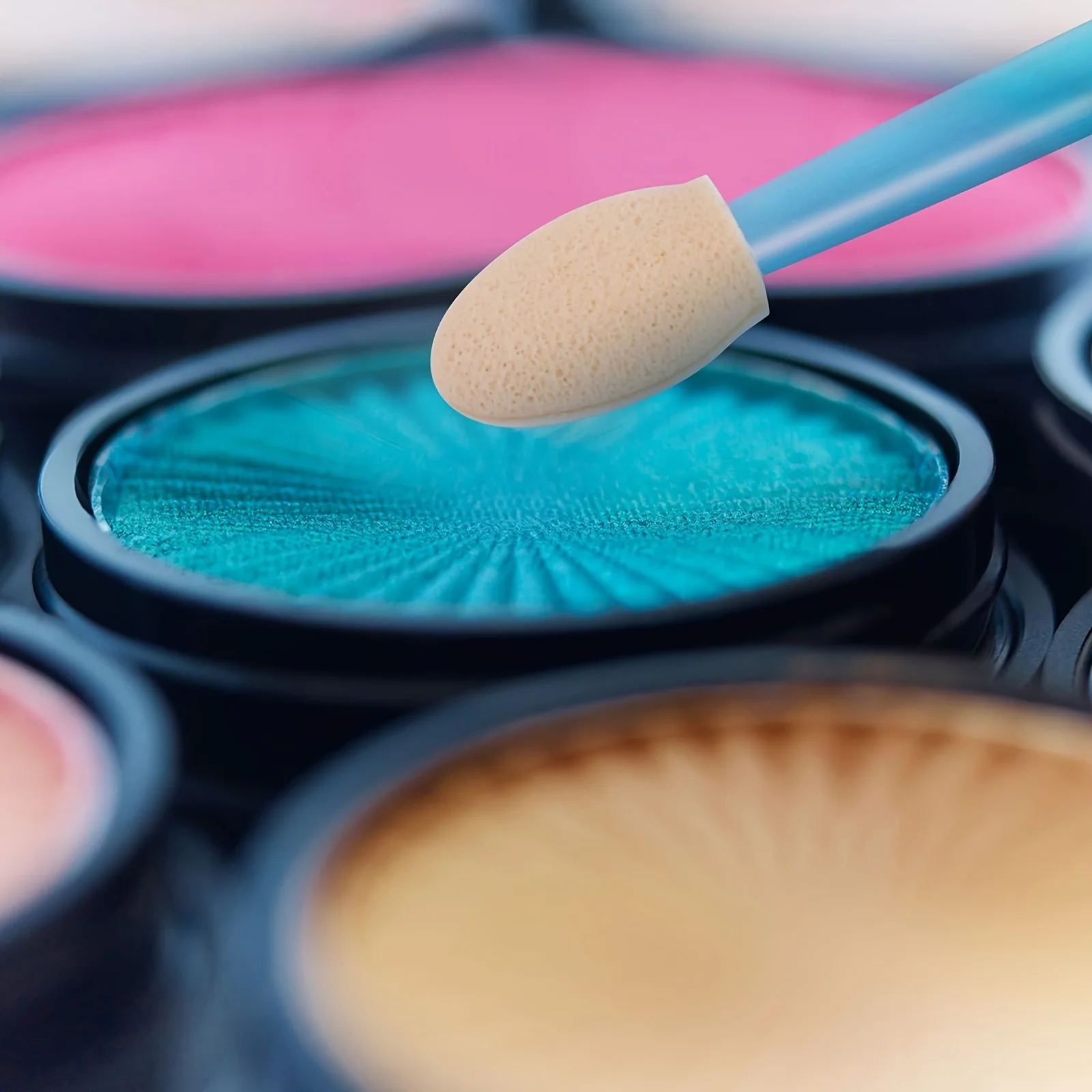 120 قطعة من إسفنجة ظلال العيون المزدوجة الجانبين للاستعمال مرة واحدة مع حاوية، 4 ألوان لفرش ظلال العيون وأداة توزيع المكياج #6