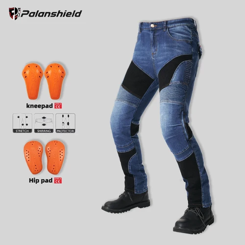 Pantalones de motocicleta para hombre, equipo de protección para montar, Touring, azul, negro, verano, malla transpirable, agujero, Motocross, Moto Jeans