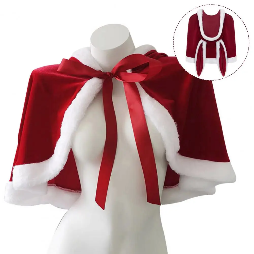 

Cosplay Christmas Shawl Women Color Matching Rabbit Hooded Thick Plush Party Santa Claus Cape Bunny Girl Cloak Unifrom