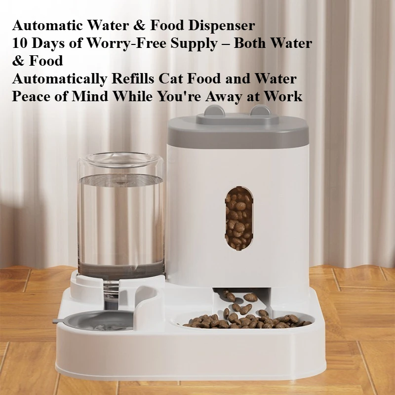 Automatic Cat Water Fountain & Feeder 2 in 1 Pet Drinking Dispenser Flowing Circulation