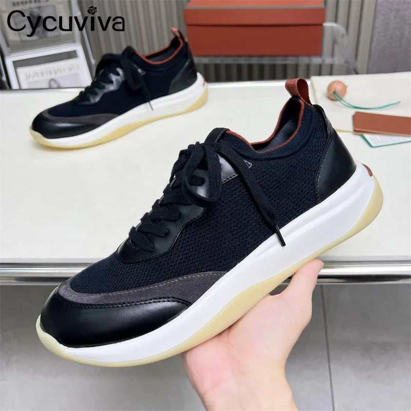 Hot Sale Ventilation Mesh Loafers Men Thick Sole Lace Up Casual Comfort Flat Shoes Male Autumn Party Holiday Walking Shoes Men