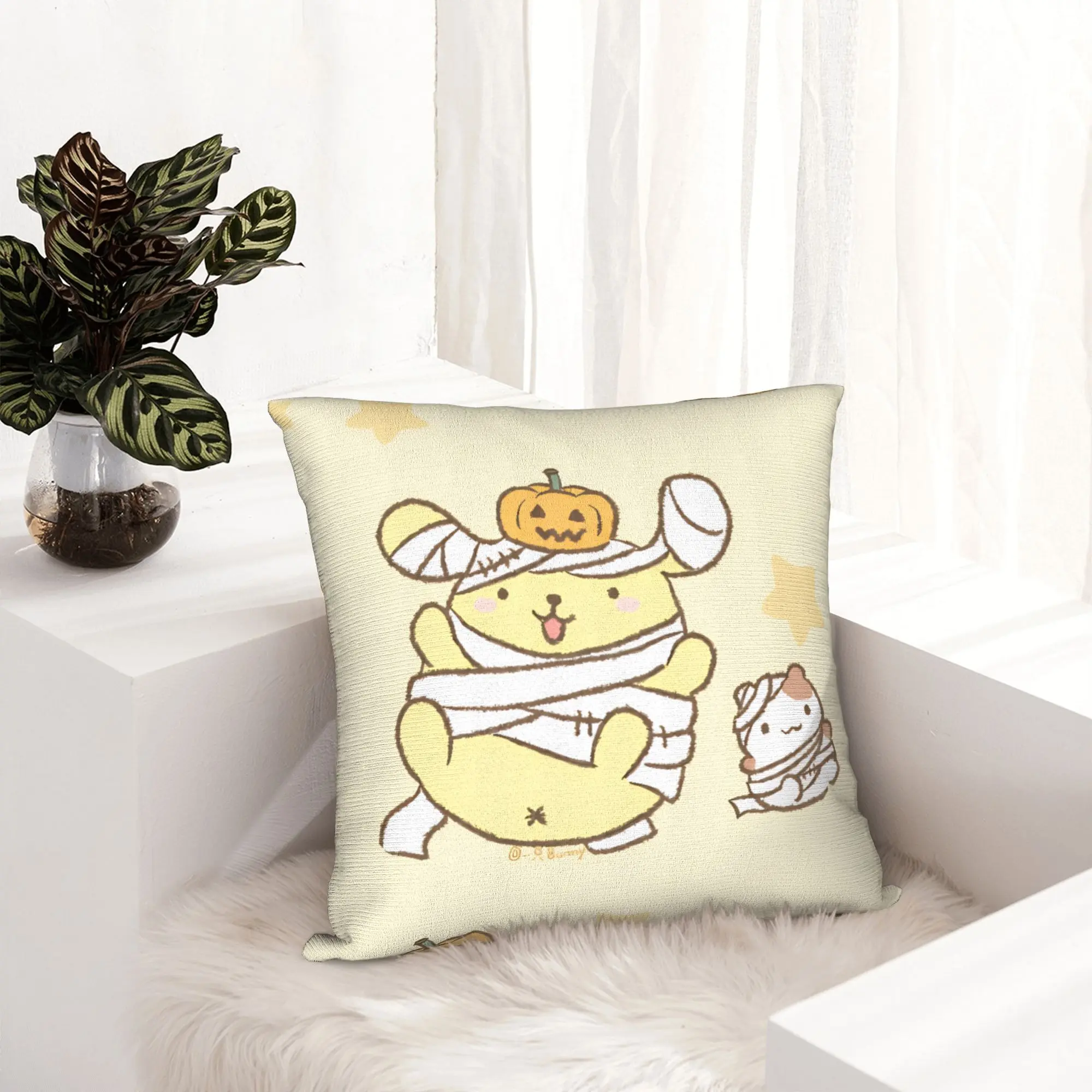 Pompompurins Halloween Pillowcase Printing Fabric Cushion Cover Gift  Throw Pillow Case Cover Home Zippered 40X40cm