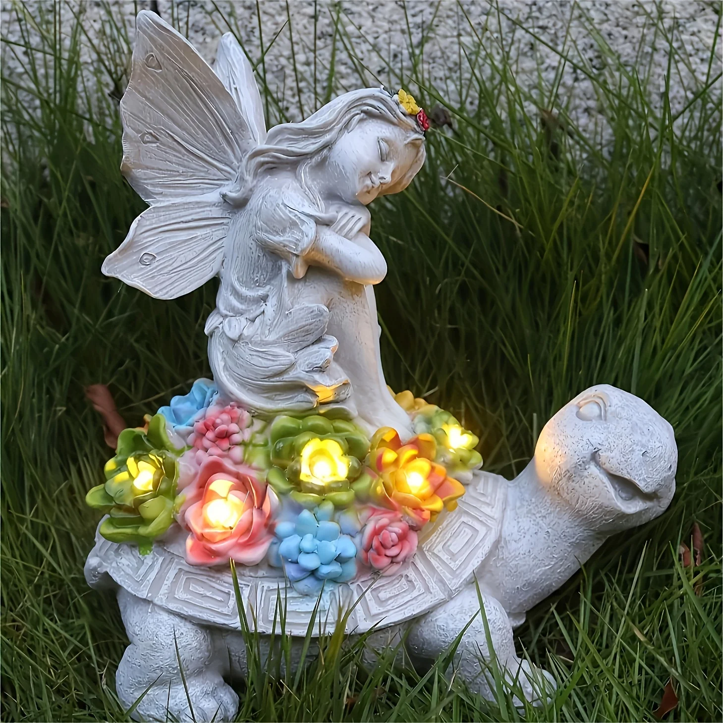 

Solar Garden Outdoor Statues Lights, Solar Angel Garden Statue Outdoor Decor, Outdoor Garden Resin Angel Riding Turtle Statue Li