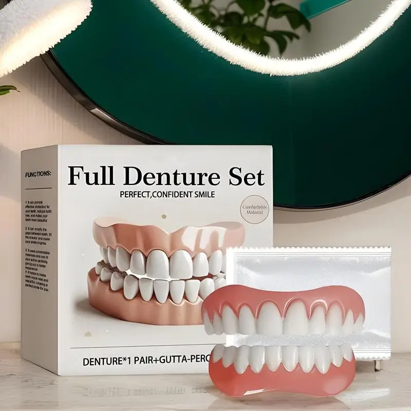 طقم أسنان من السيليكون طقم أسنان من السيليكون طقم أسنان ناعم طقم أسنان ناعم طقم أسنان علوي وسفلي مجموعة أسنان مزيفة للعناية بالفم